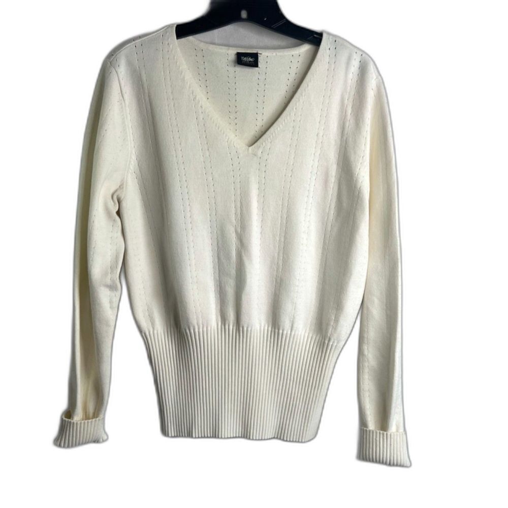Mossimo Stretch White Vneck‎ Pullover Sweater Size Medium